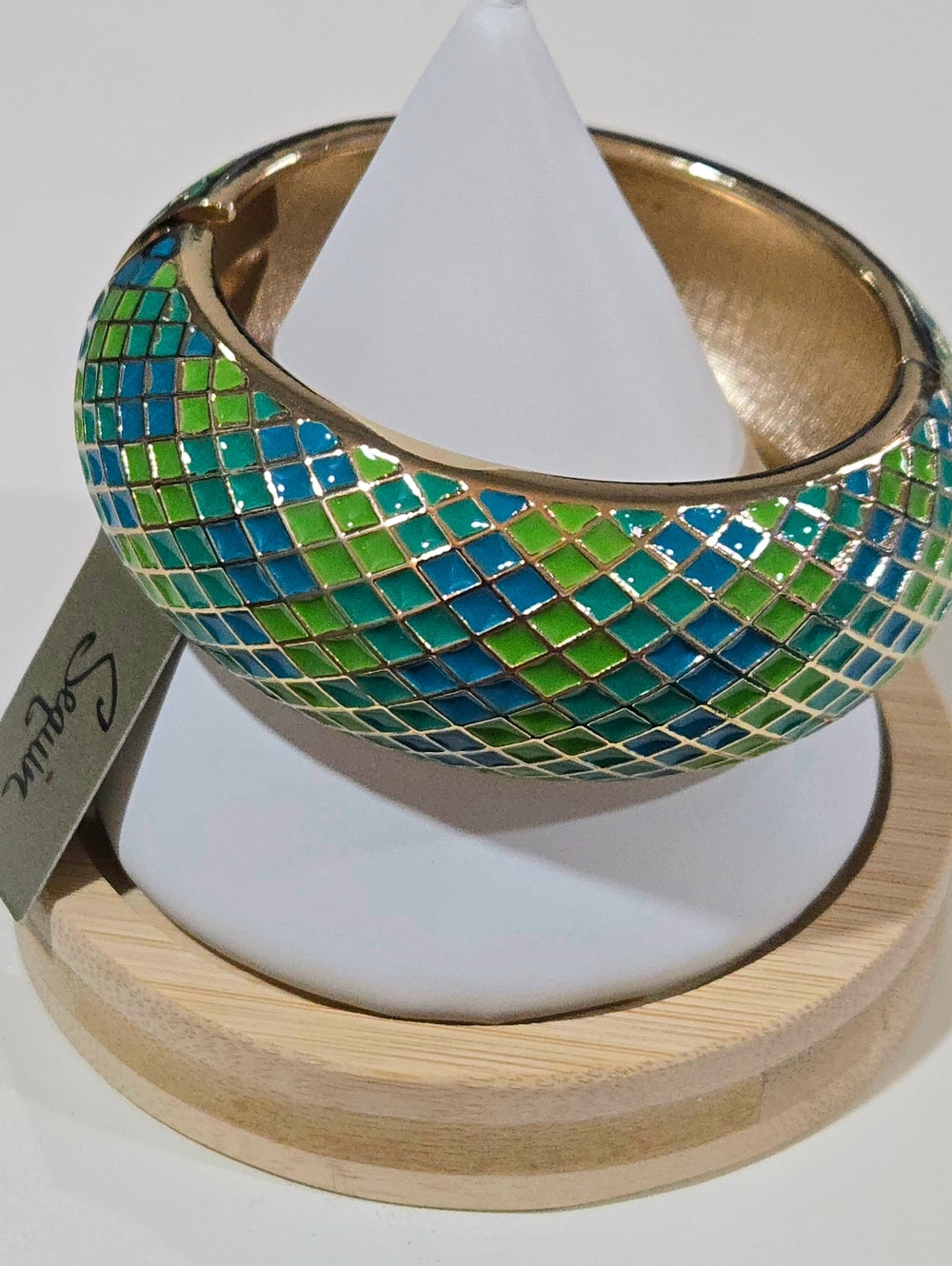Nordstrom‎ Sequin NYC Enamel Harlequin Hinged Bangle Bracelet Green & Blue NWT